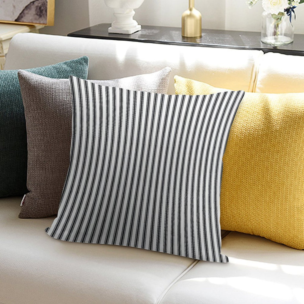Old Fashioned Ticking Stripes Black And White Soft Shrink-Resistant Throw Pillow