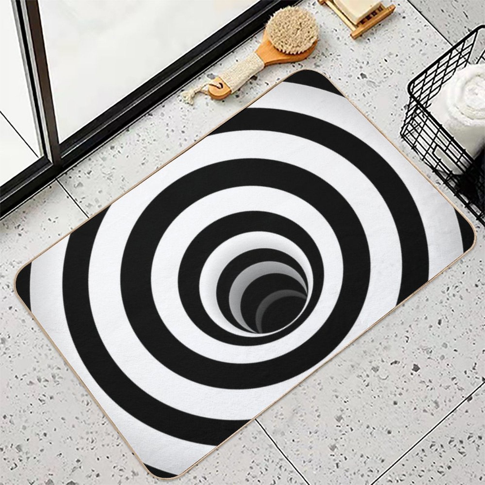 Optical Illusion Black Hole Lines (BlackWhite)  Toxin-Free Bath Mat