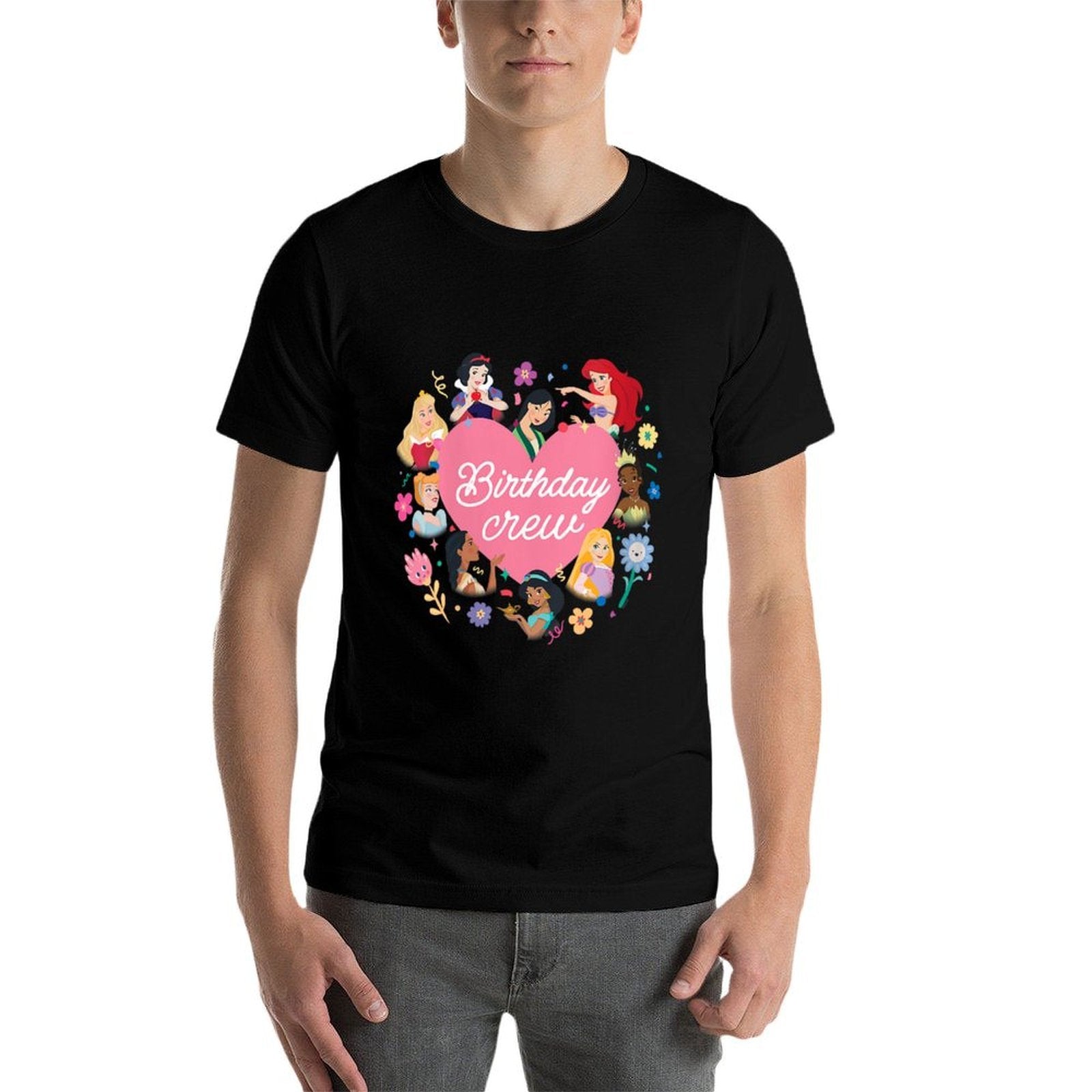 Disney Princess Heart Flowers Friends & Family Birthday Crew  Rolled Sleeves T-Shirt