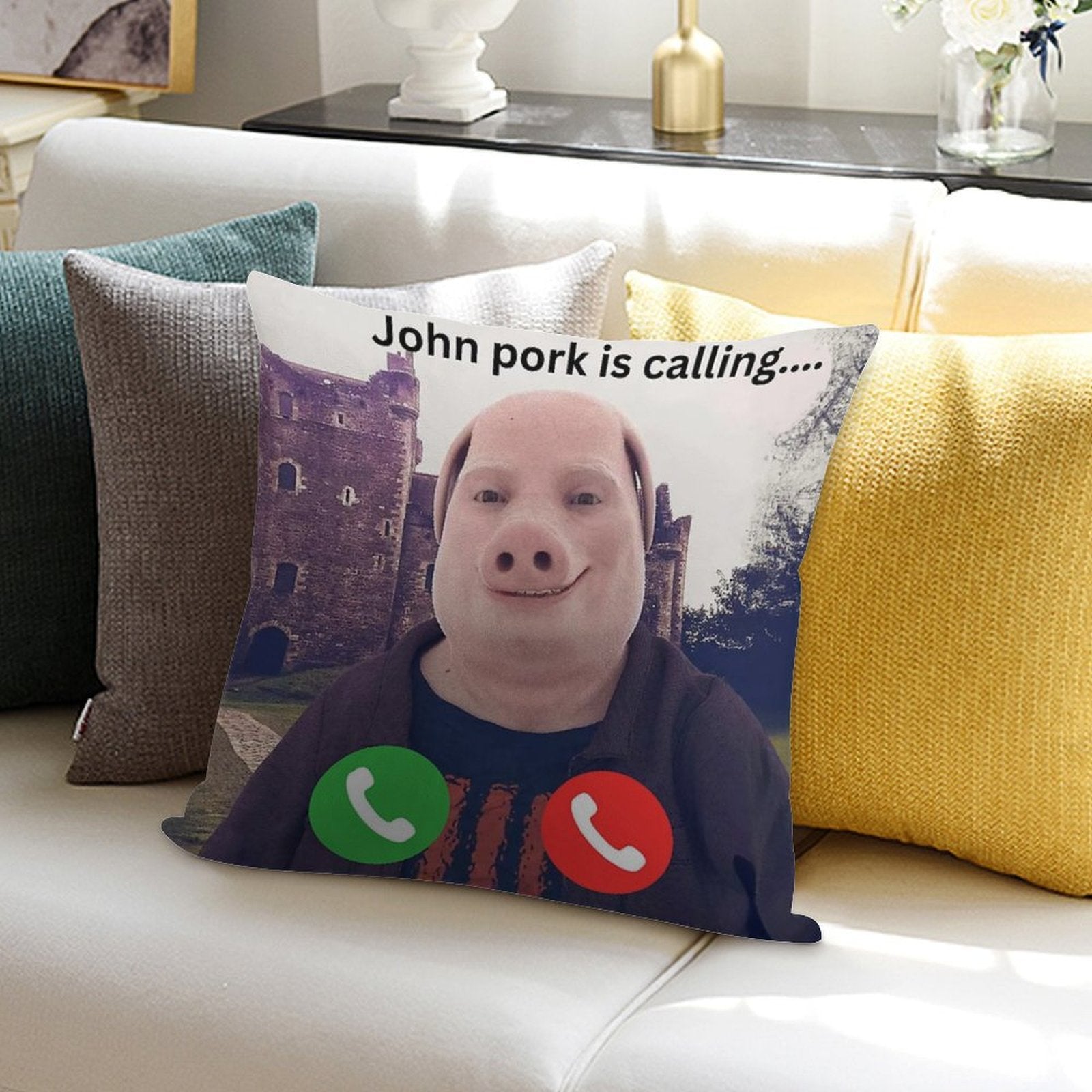 John Pork Is Calling Soft Short Plush Fabric Throw Pillow