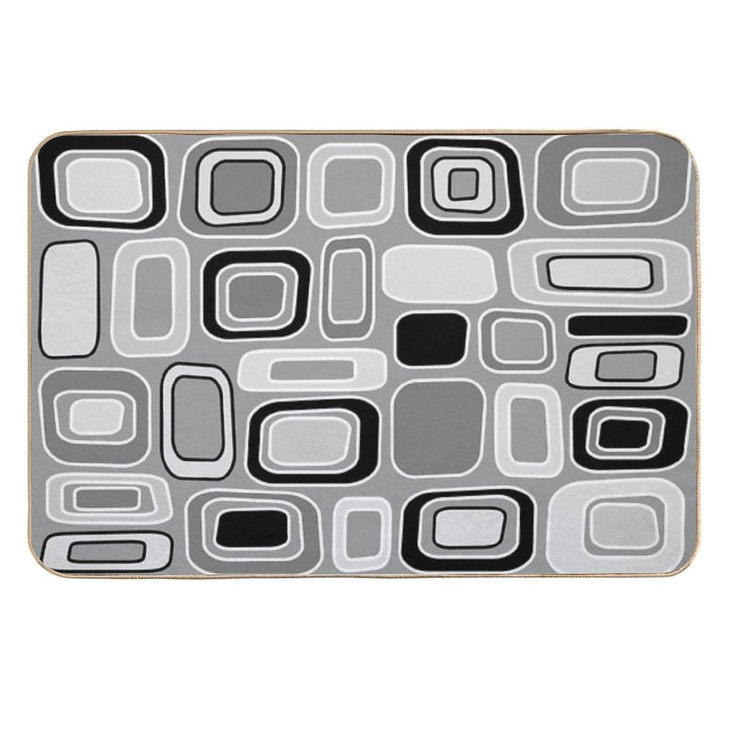 Black White Gray Mid Century Modern Geometric Print - Rectangles Squares  Anti-Trip Bath Mat