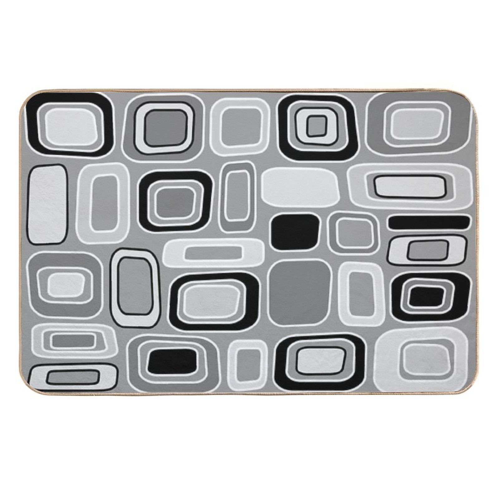 Black White Gray Mid Century Modern Geometric Print - Rectangles Squares  Anti-Trip Bath Mat