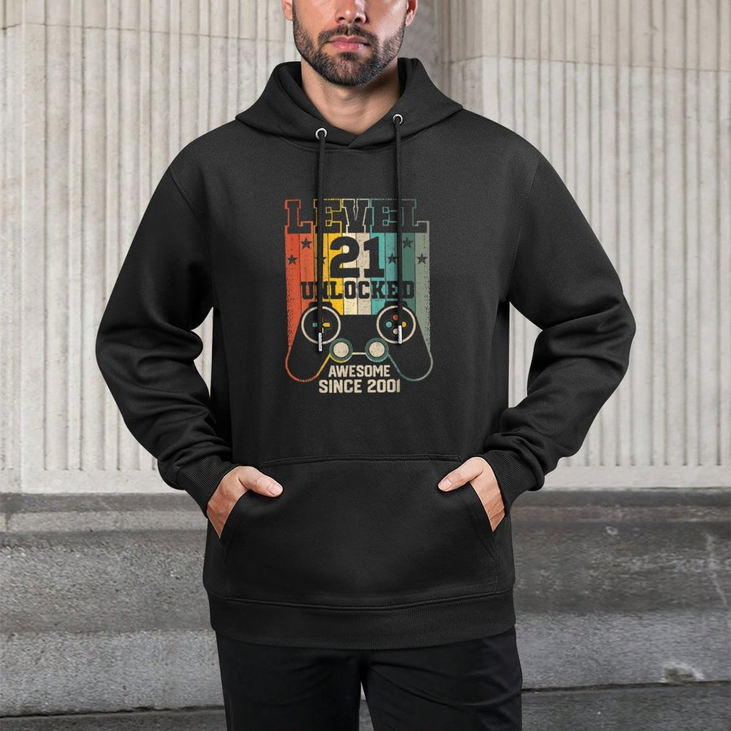 Level 21 Unlocked Awesome 2001 Men Video Game 21st Birthday Breathable Fabric Hoodie