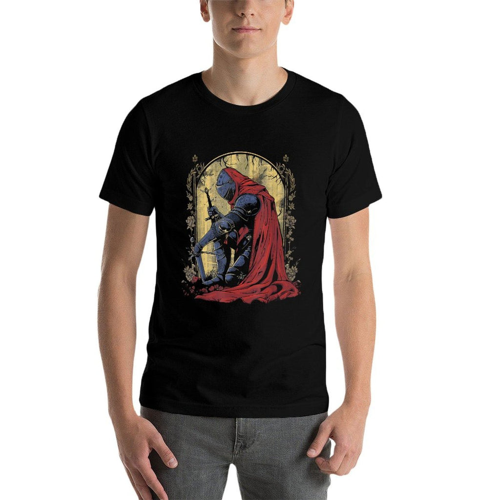 Kneeling Paladin Design  Noble Warrior Fantasy Art  Moisture-wicking T-Shirt