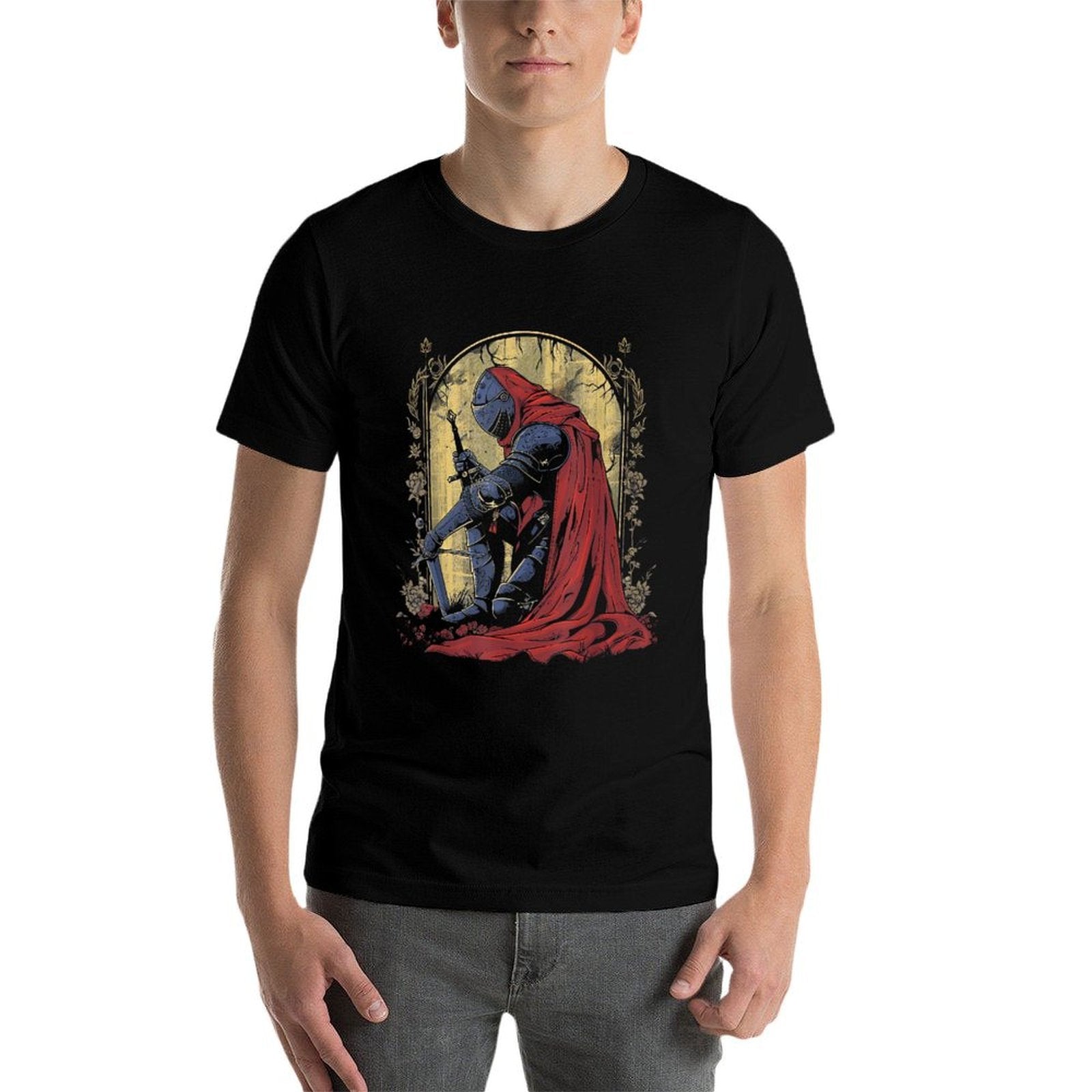 Kneeling Paladin Design  Noble Warrior Fantasy Art  Moisture-wicking T-Shirt