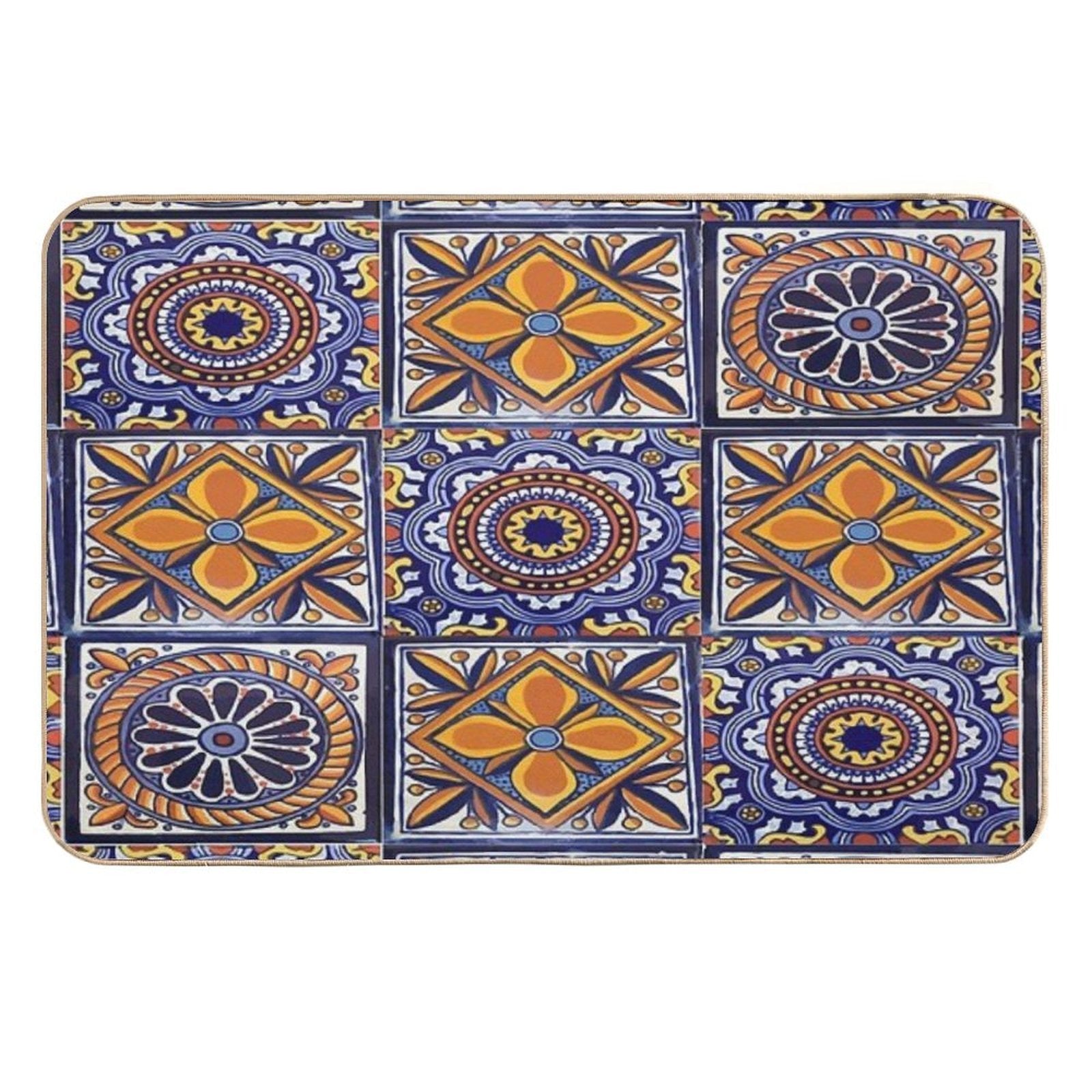 Mix Yellow Mexican Folk Art Authentic Talavera Tile Hand Painted Interior Decoration  Eco-Friendly Bath Mat