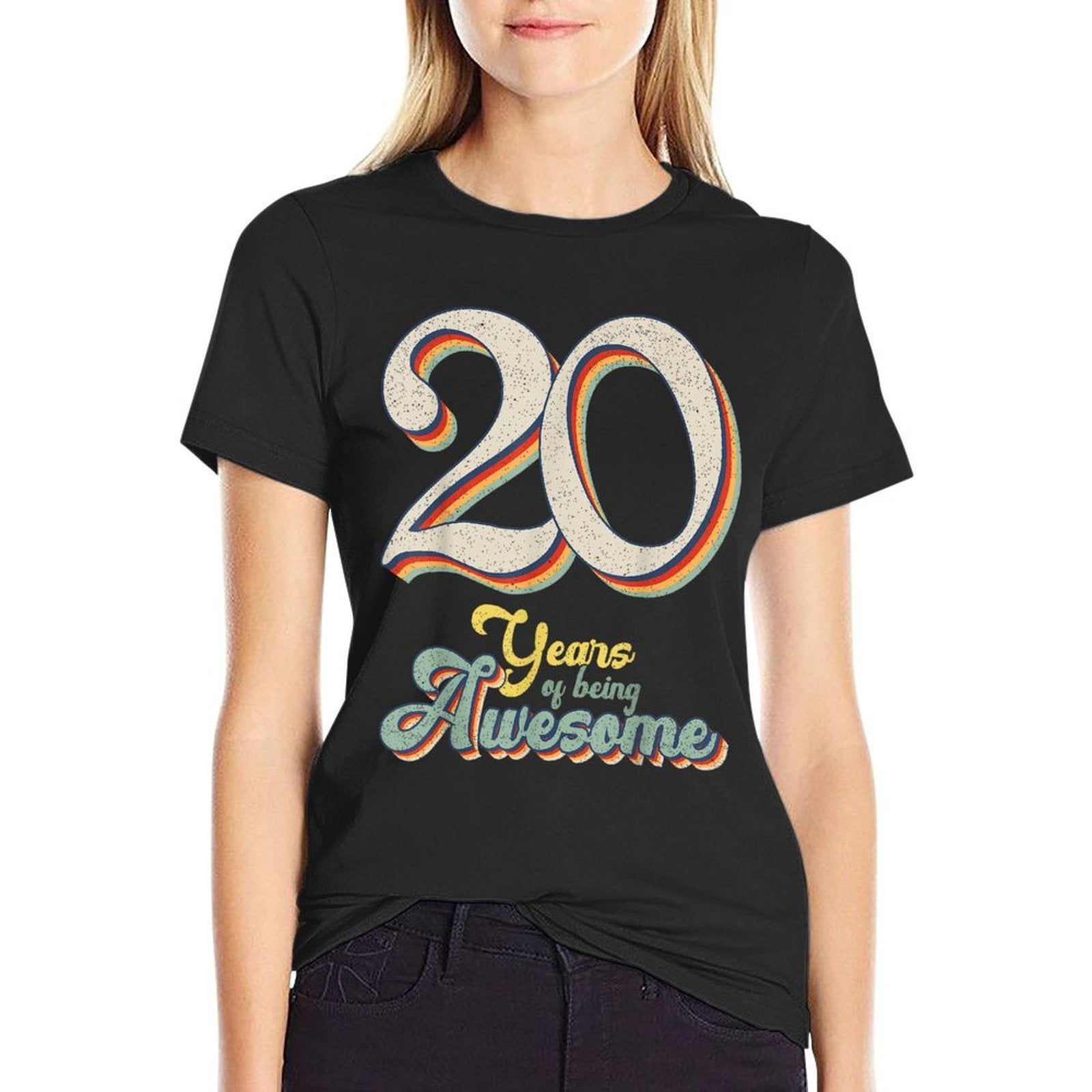 20 Years Of Being Awesome Retro Vintage 20th Birthday  Fade-proof Color T-Shirt