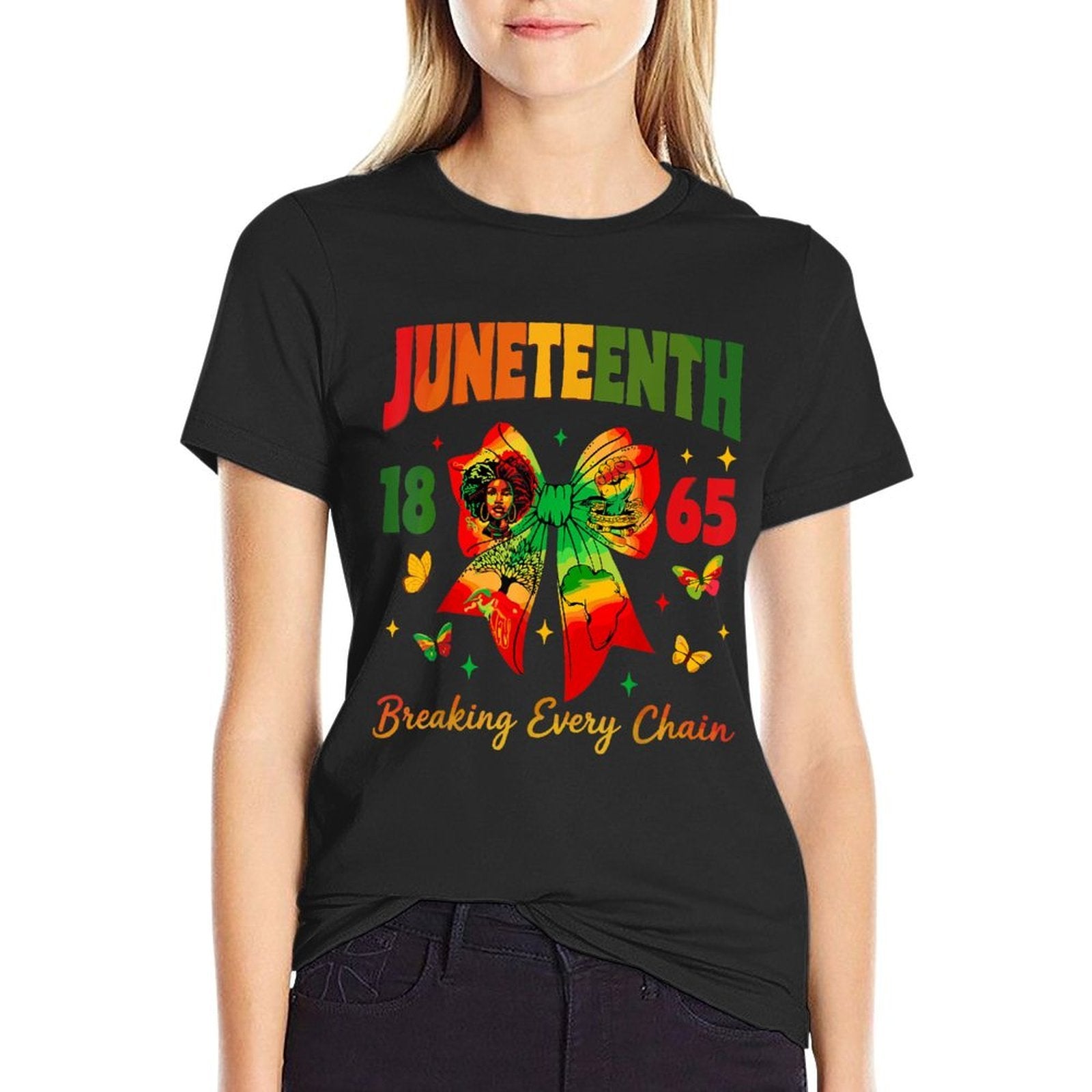 Juneteenth Coquette Bow Breaking Every Chain Since 1865  Soft T-Shirt