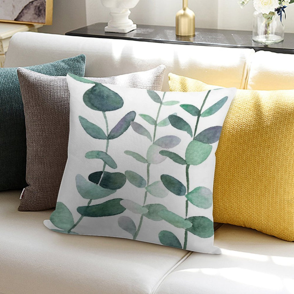 Watercolor, Eucalyptus, Leaves, Botanical, Painting, Green Soft Bedroom Essential Throw Pillow