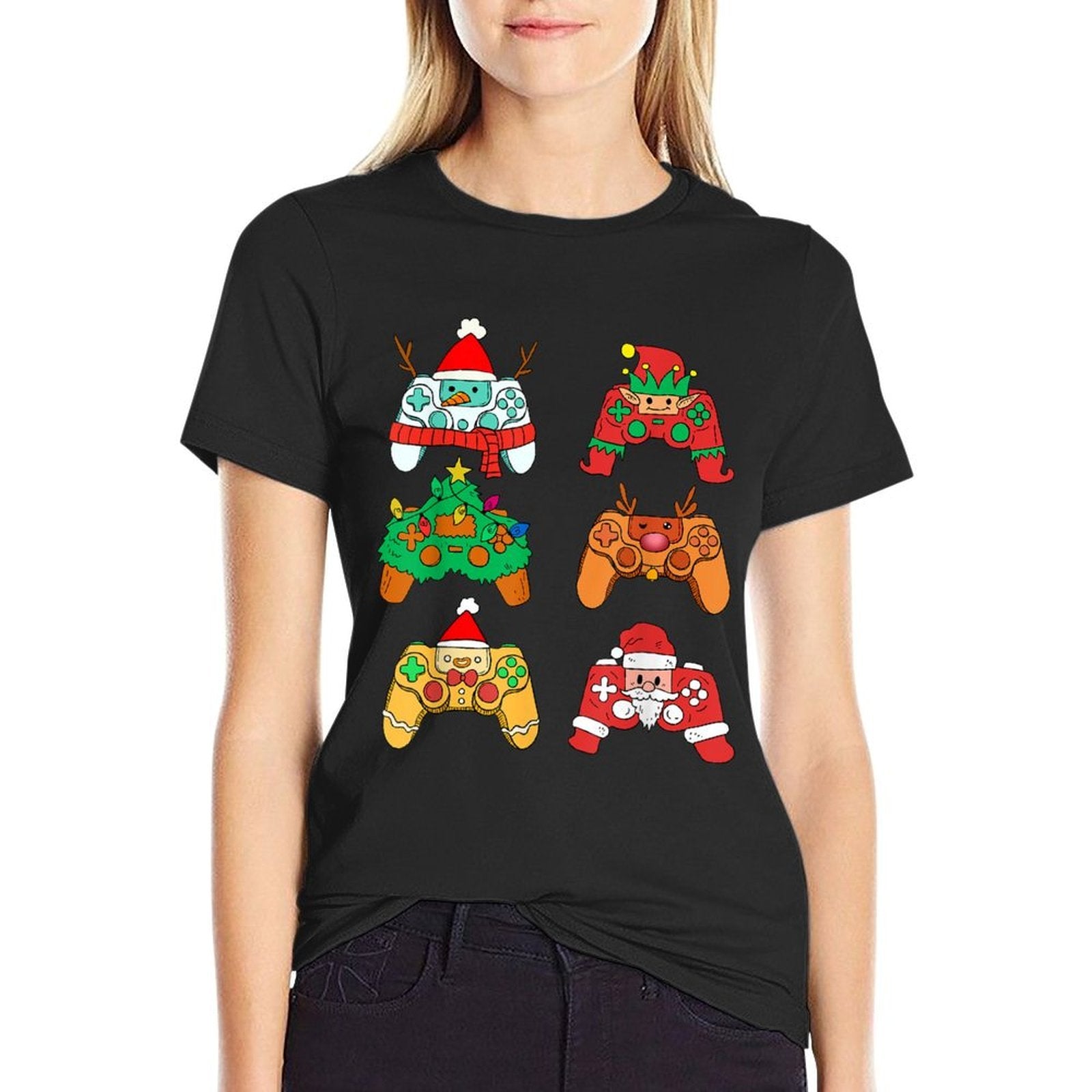 Christmas Santa Elf Gaming Controllers Gamer Xmas Boys Kids  Summer-ready Fabric T-Shirt