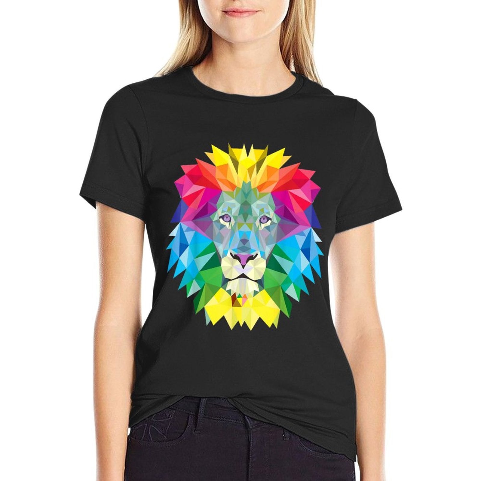 Geometric Rainbow Lion Face  Easy-care T-Shirt