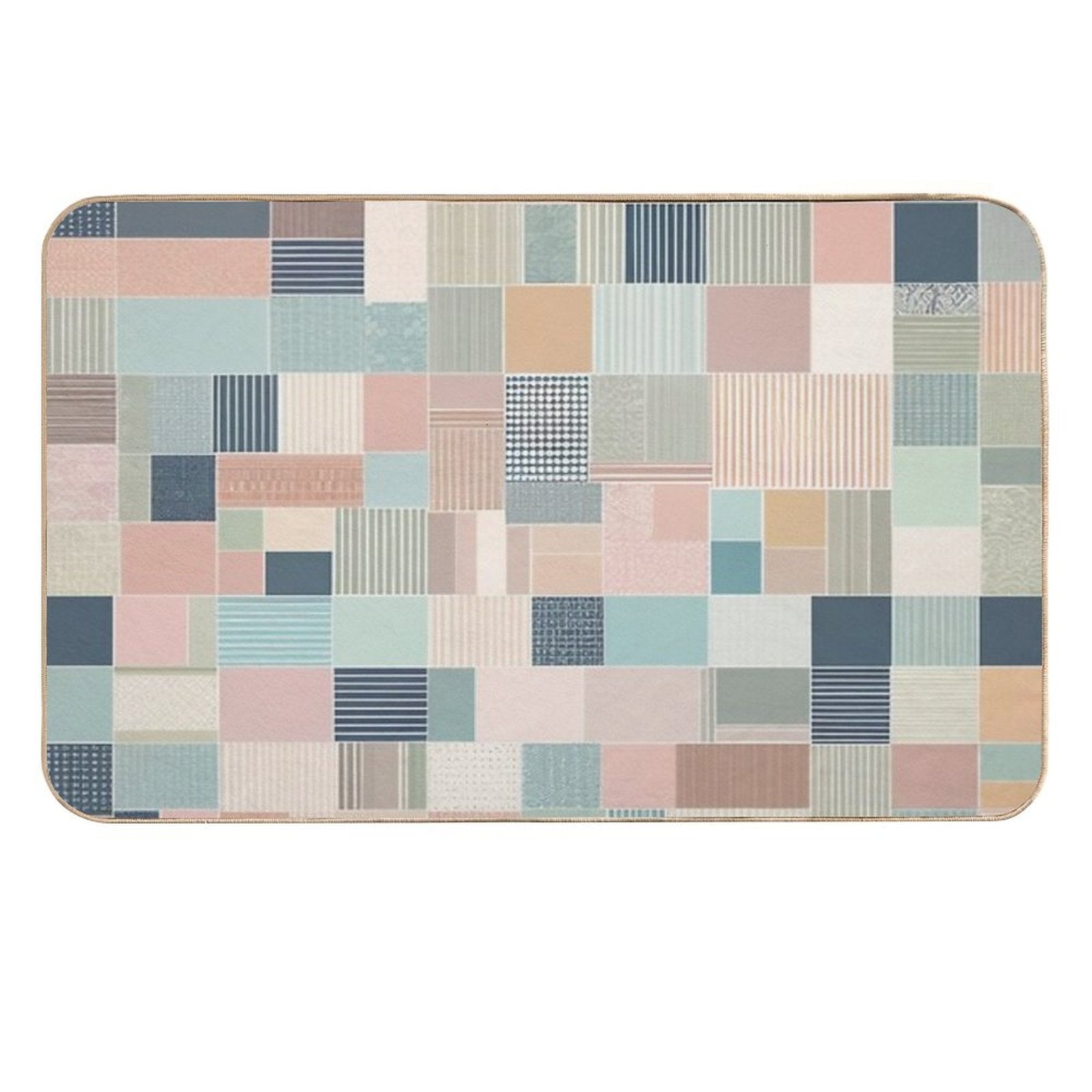 Block Cross Point Linier Pattern Lite Pastel Tone  Dirt-Trapping Bath Mat