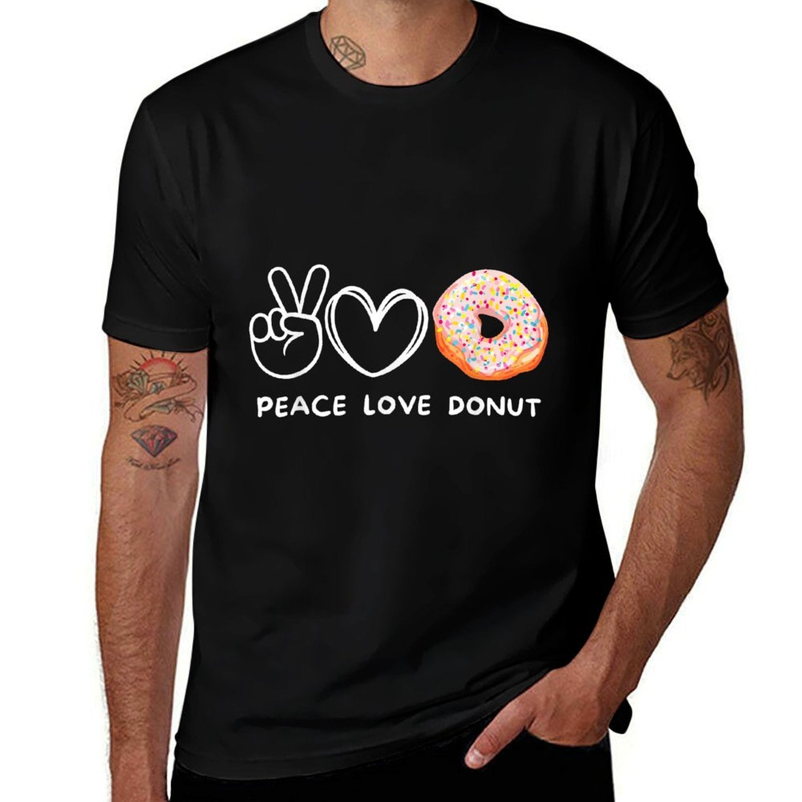 Peace, Love Donuts Retro Donuts Lover Sweets Food Lover  Cotton T-Shirt