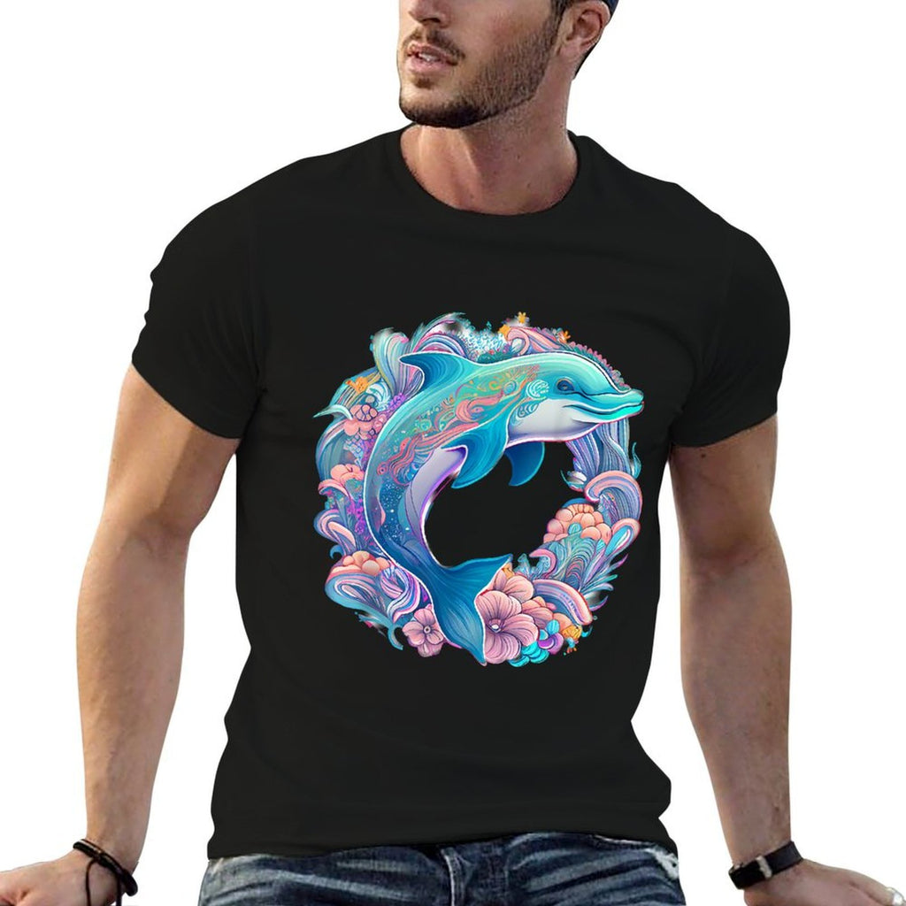 Easter Festive Illustration with Charming Dolphin Artwork  Summer-ready Fabric T-Shirt