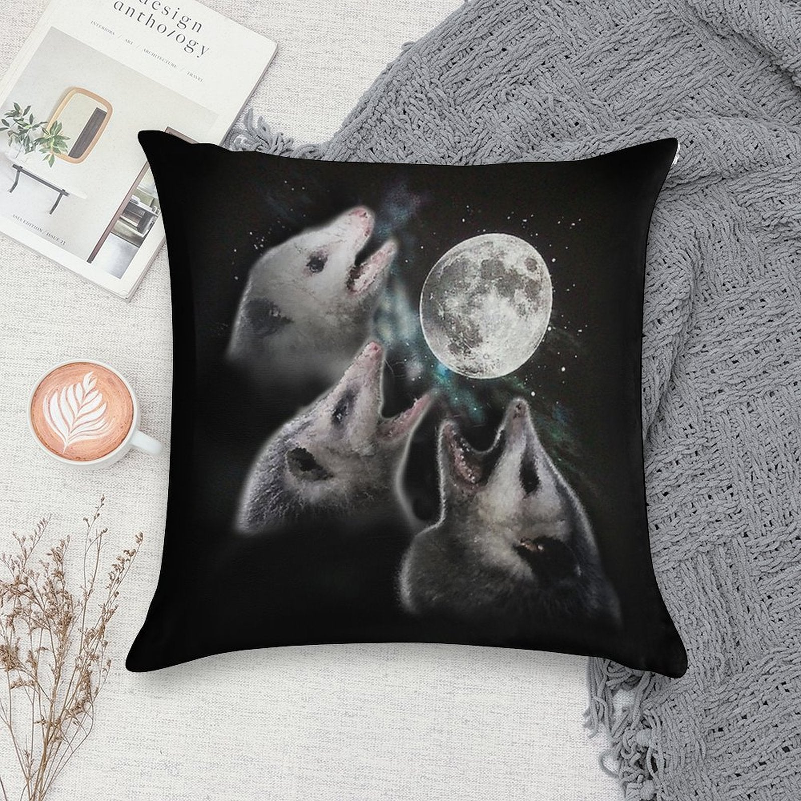 3 Opossum Moon Soft Fade-Resistant Throw Pillow