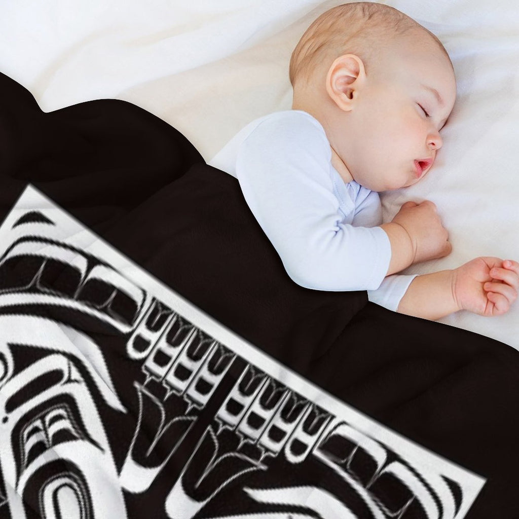 White Totem Native Formline Design Orca Bear Raven Travel-friendly Throw Blanket