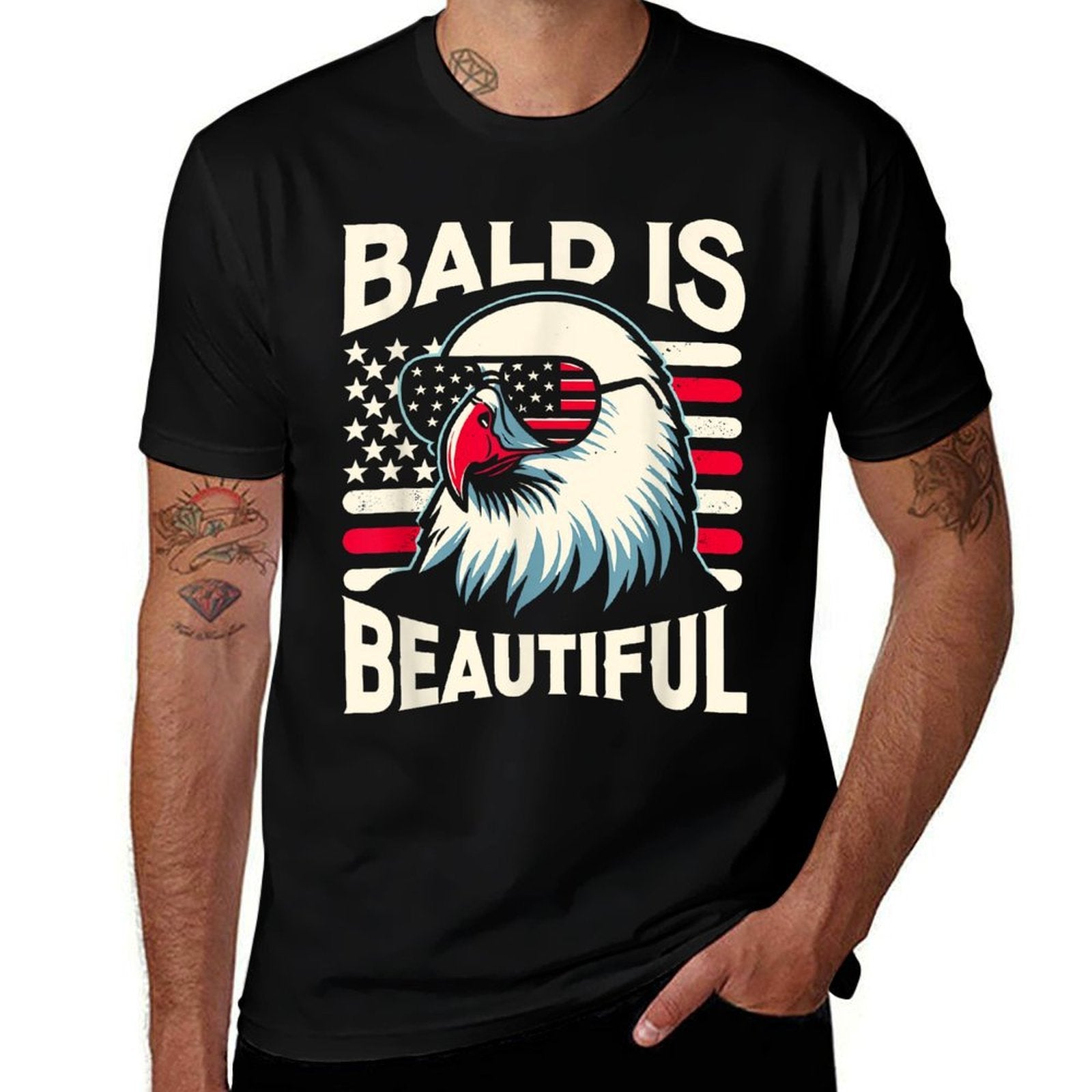 Bald Is Beautiful 4th of July USA Patriotic Funny Bald Eagle  Heathered Texture T-Shirt