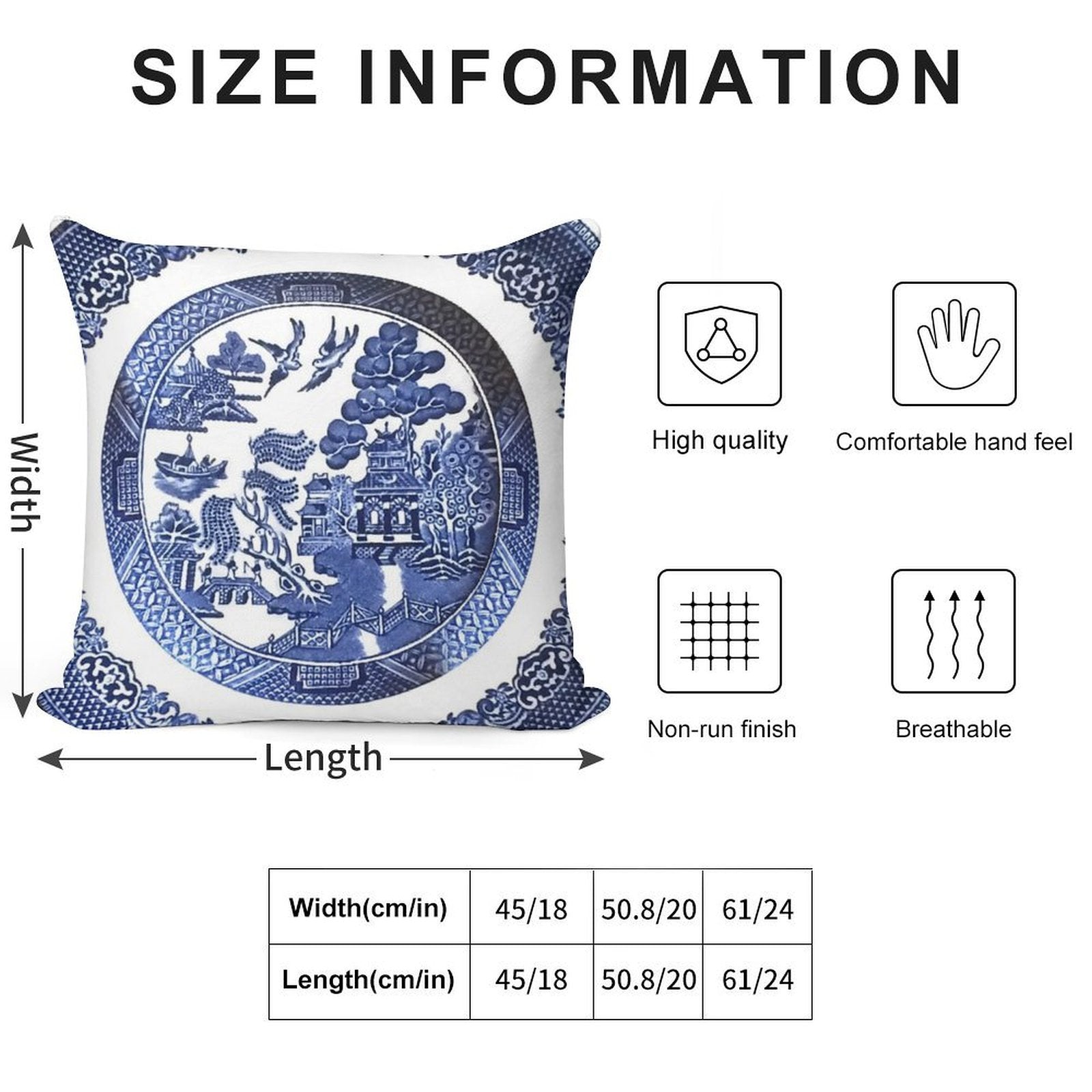 Blue Willow China Soft Easy Maintenance Throw Pillow