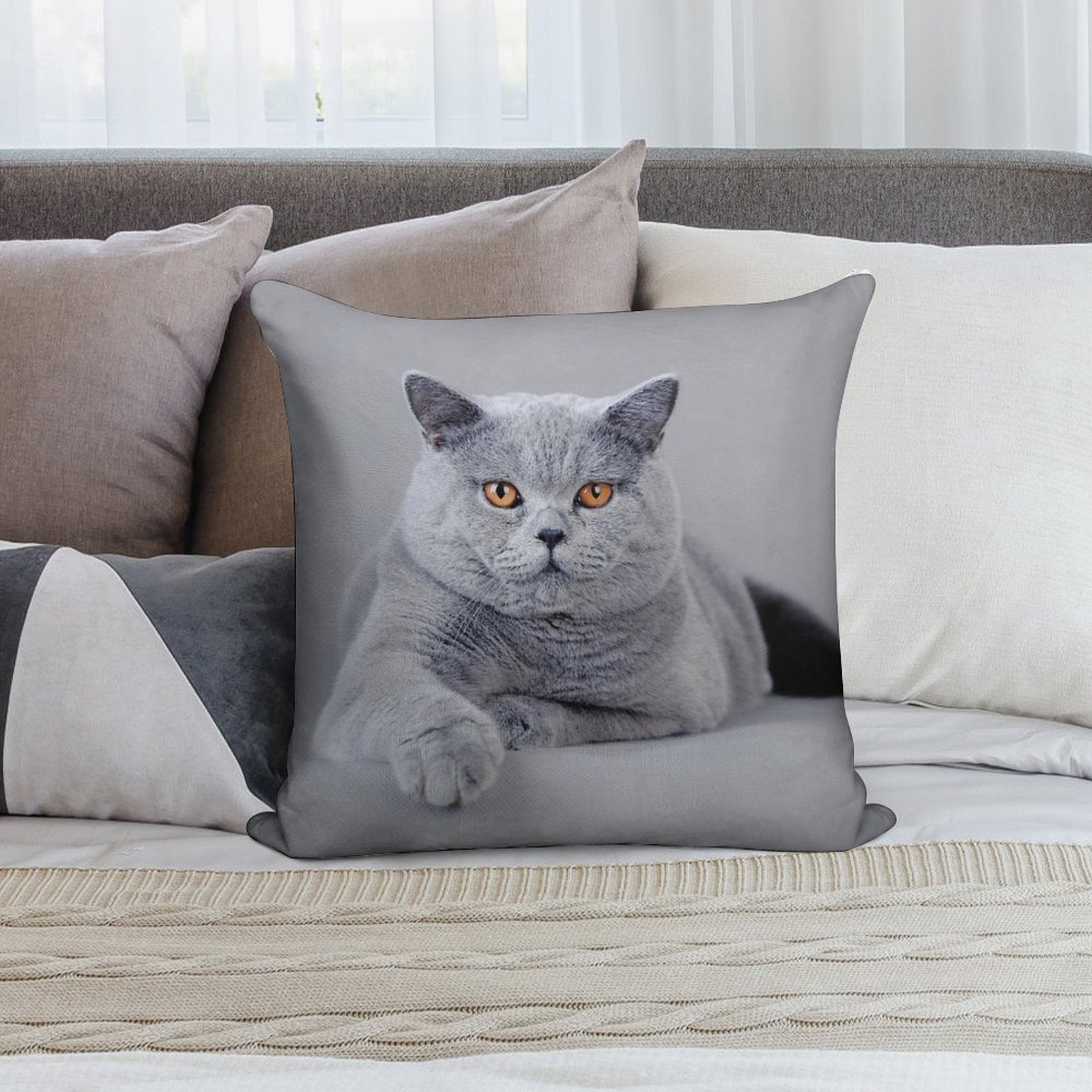 British Shorthair Cat Portrait Soft Durable Construction Throw Pillow
