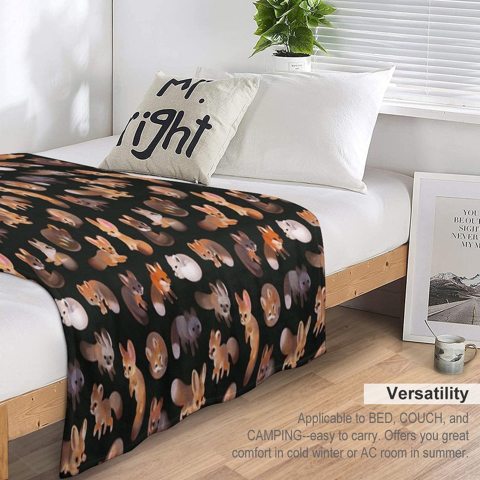 Foxes - Dark Velvety-soft Throw Blanket