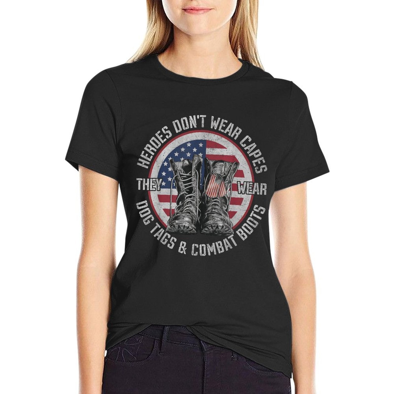 Heroes Dont Wear Capes They Wear Dog Tags  Combat Boots  Vintage-inspired T-Shirt