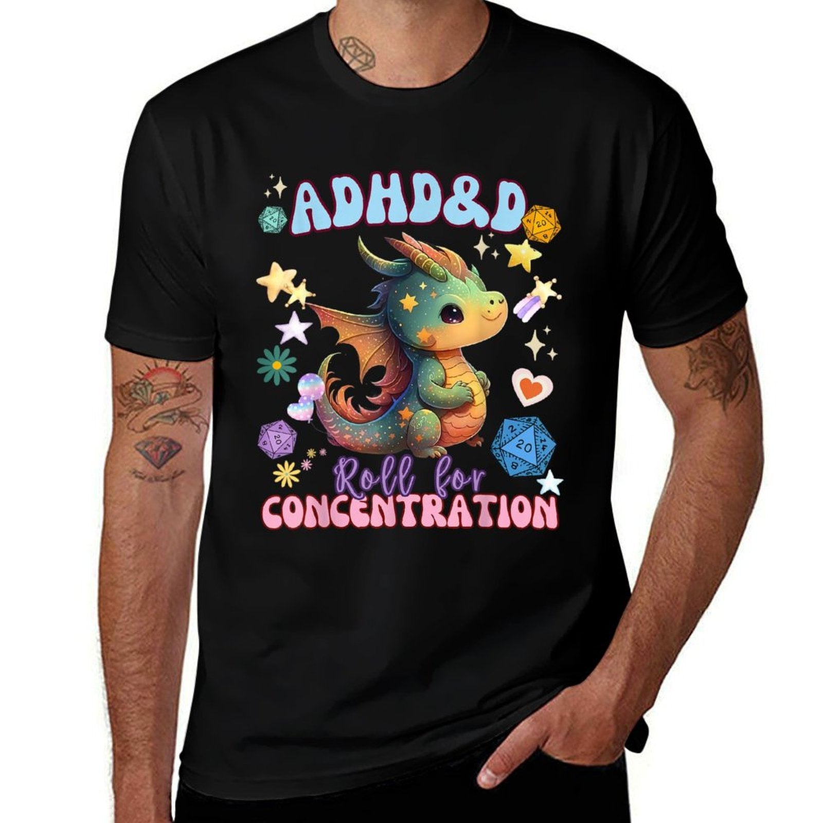 ADHDD Roll For Concentration Cute Watercolor Dragon  Durable T-Shirt