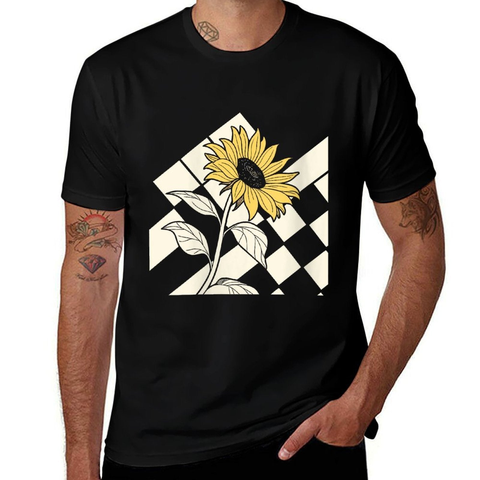 Womens Sunflower on Checkerboard Pattern  Breathable T-Shirt