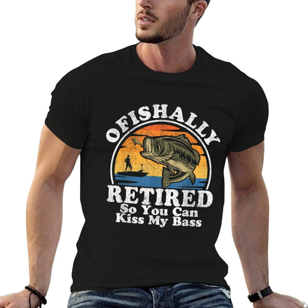 Ofishally Retired Funny Bass Fishing Retirement Gift For Men Comfortable T-Shirt