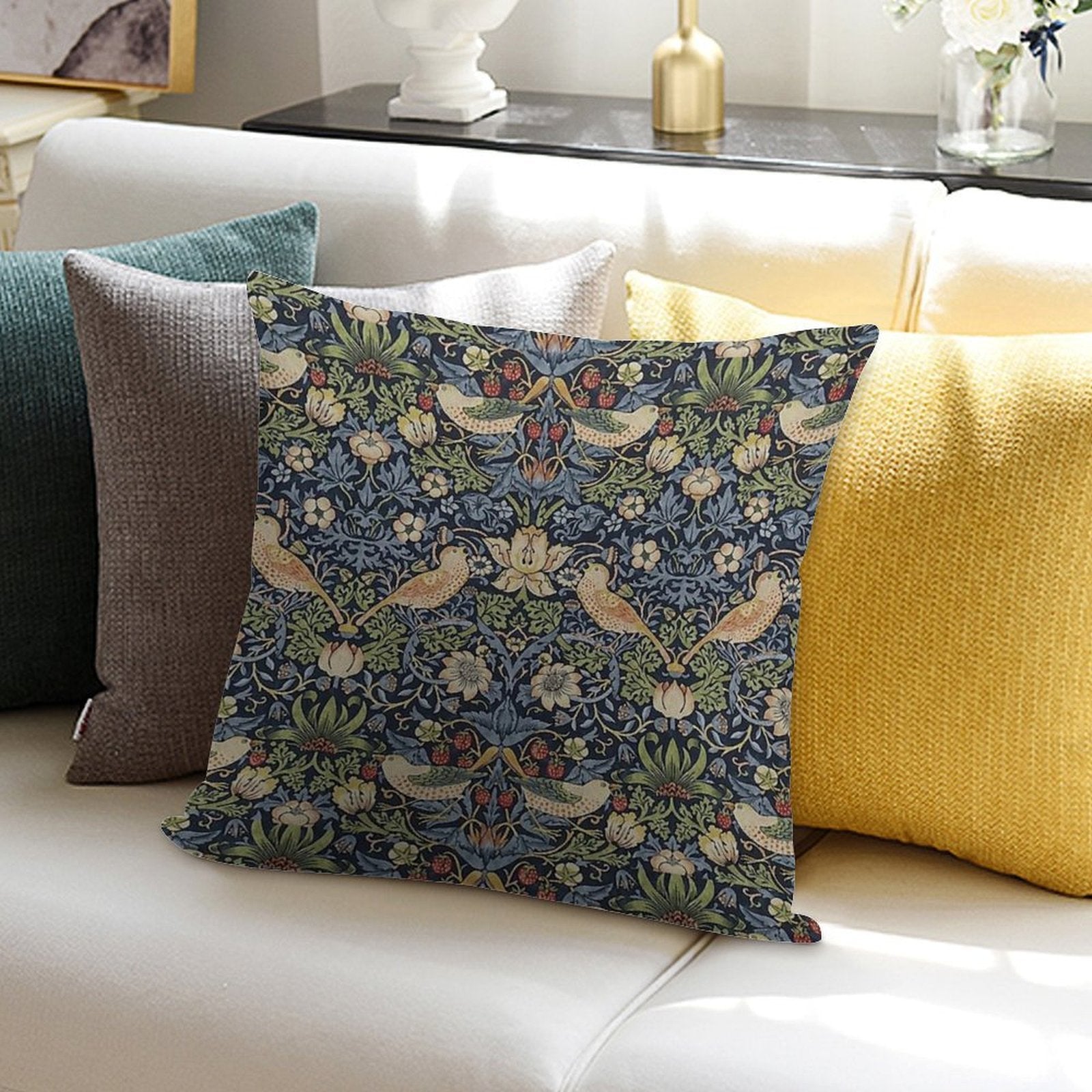 William Morris Strawberry Thief Pattern Soft Warmth Comfort Throw Pillow