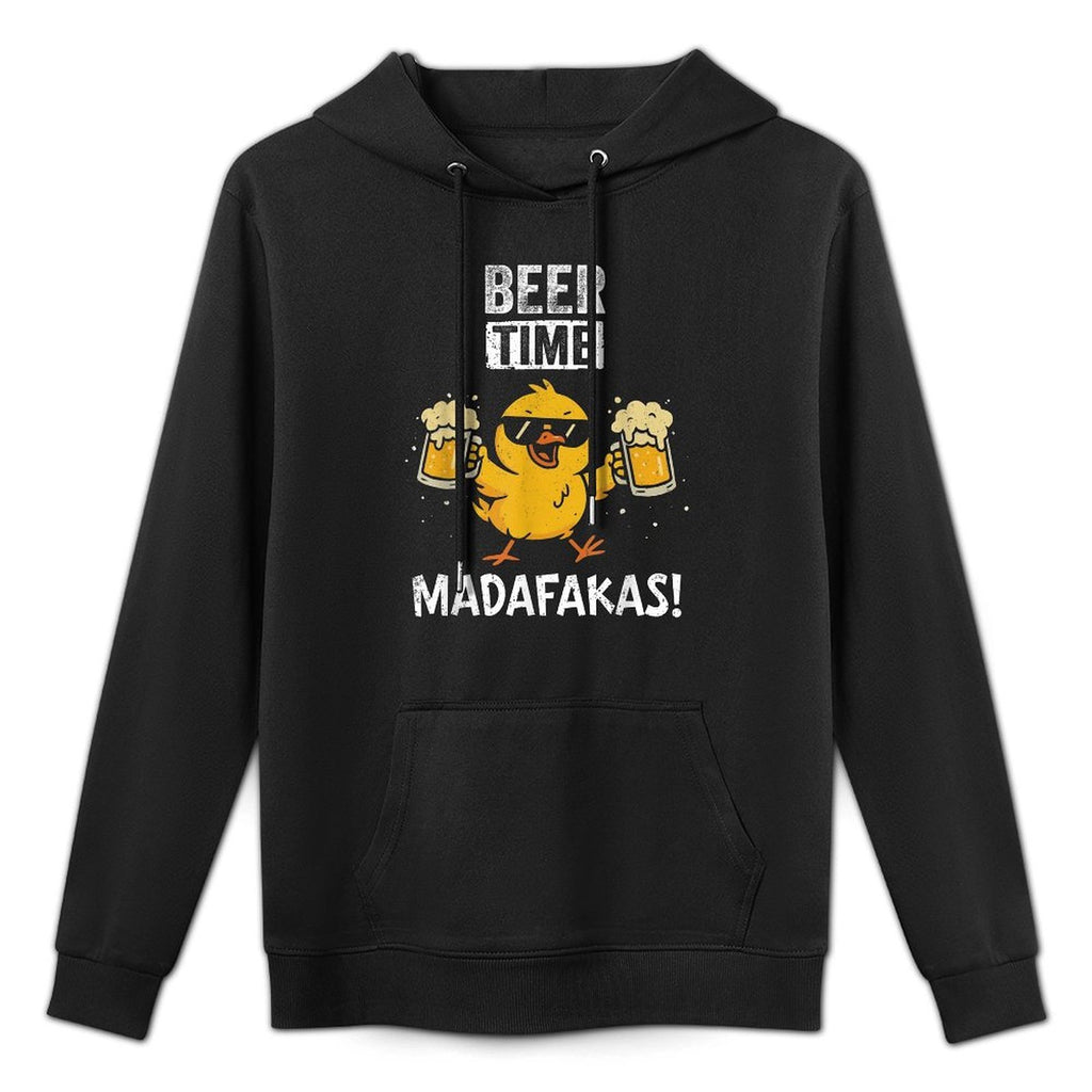 Beer Time Madafakas Funny Meme Duck With Beer Chicken Gifts Cotton-Polyester Blend Hoodie