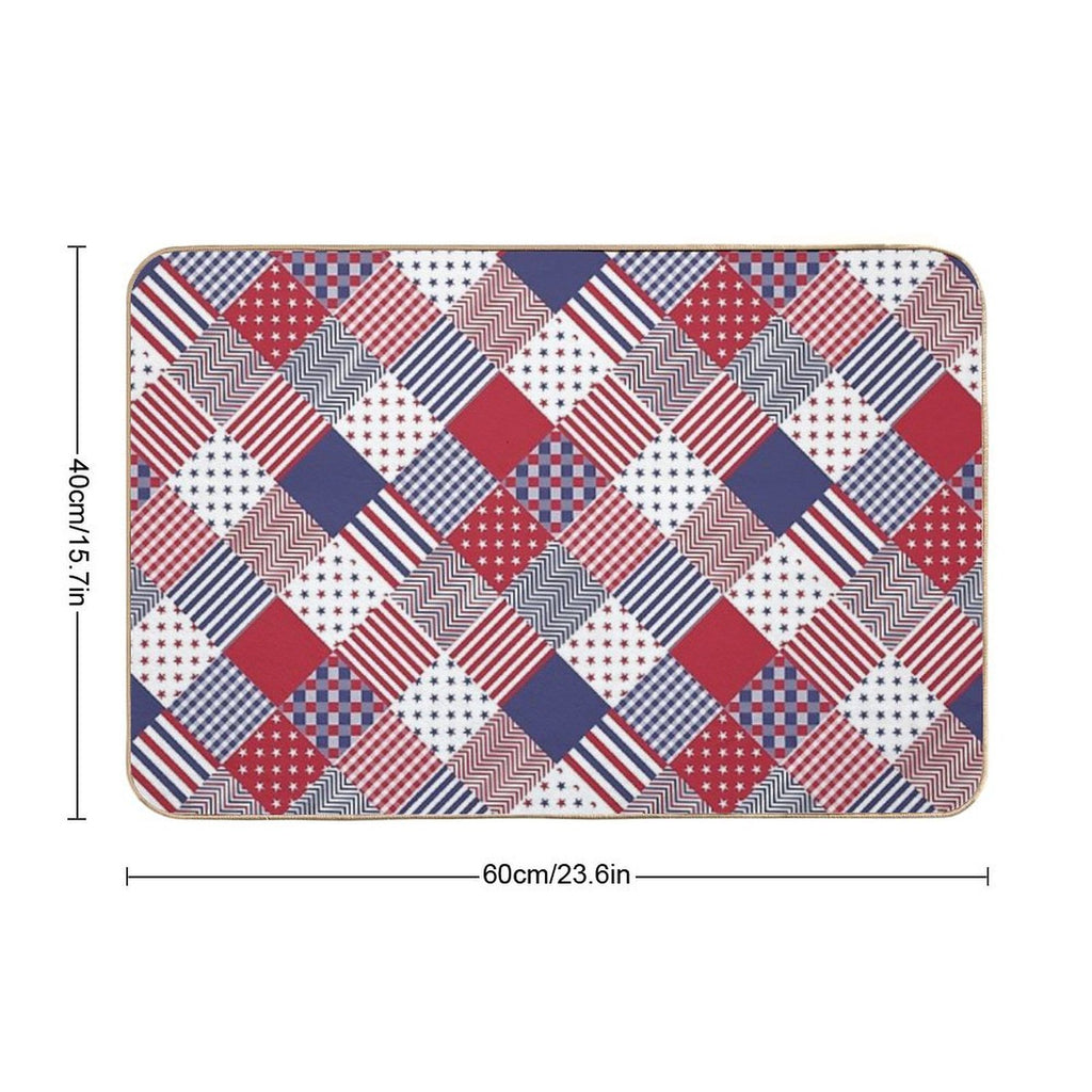 USA Americana Diagonal Red White & Blue Quilt  Stain-Proof Bath Mat