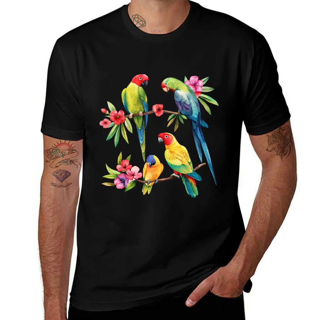 Colorful Parrot Watercolor  High-quality Stitching T-Shirt