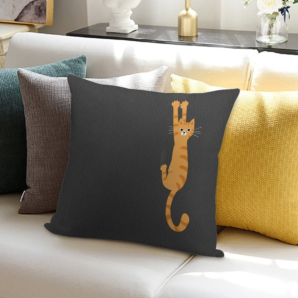 Orange Tabby Cat Hanging On  Funny Striped Cat Soft Home Decor Throw Pillow