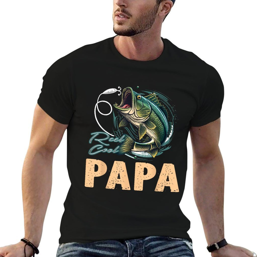 Fathers Day Funny Fisherman Reel Cool Papa Fishing Lover  Ribbed Collar T-Shirt