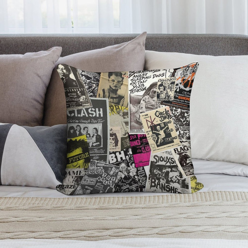 Punk Rock Music Flyers Collage Soft Anti-Pilling Throw Pillow