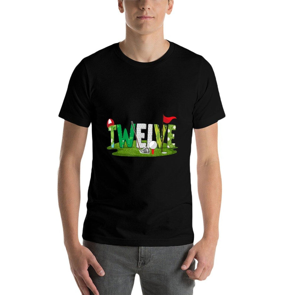 12th Birthday Golf Theme 12 Year Old Kids Sport Party  Ribbed Collar T-Shirt