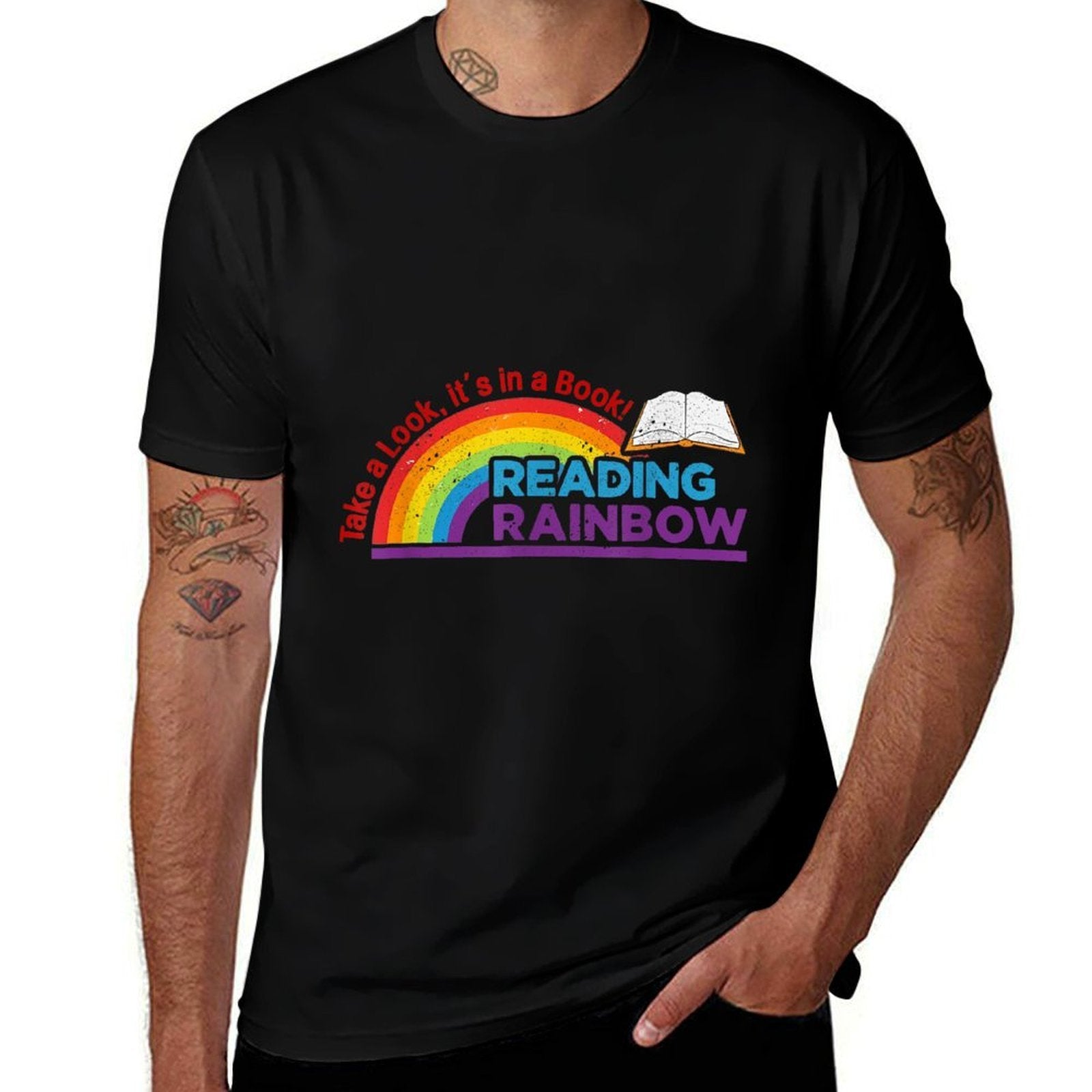 Take A Look Its In A Book Reading Book Vintage Rainbow  Tagless Design T-Shirt