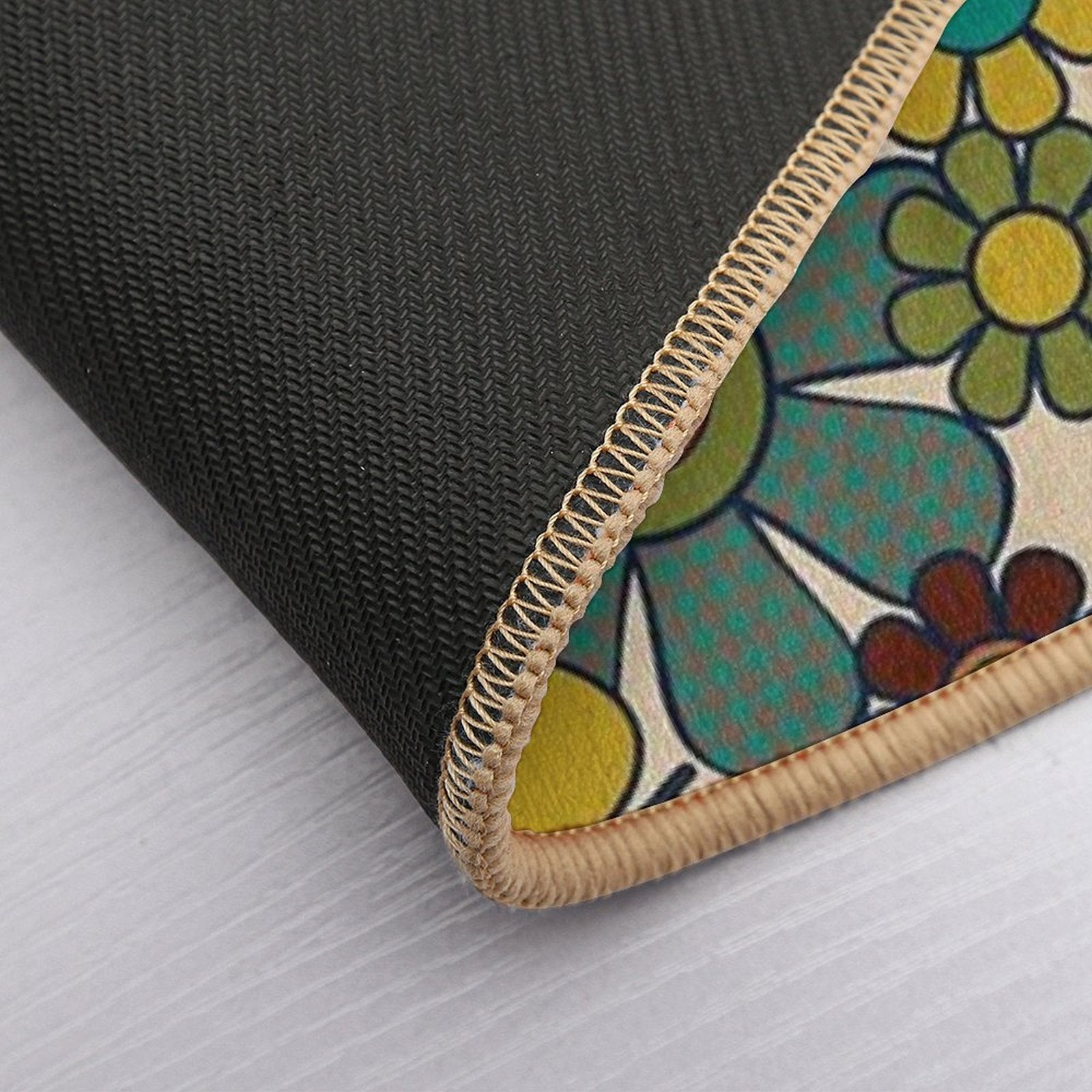 Retro Garden Gingham Flowers 70s Floral Pattern 2 in Mid Century Modern Olive Mustard Teal Orange  High-Traffic Bath Mat