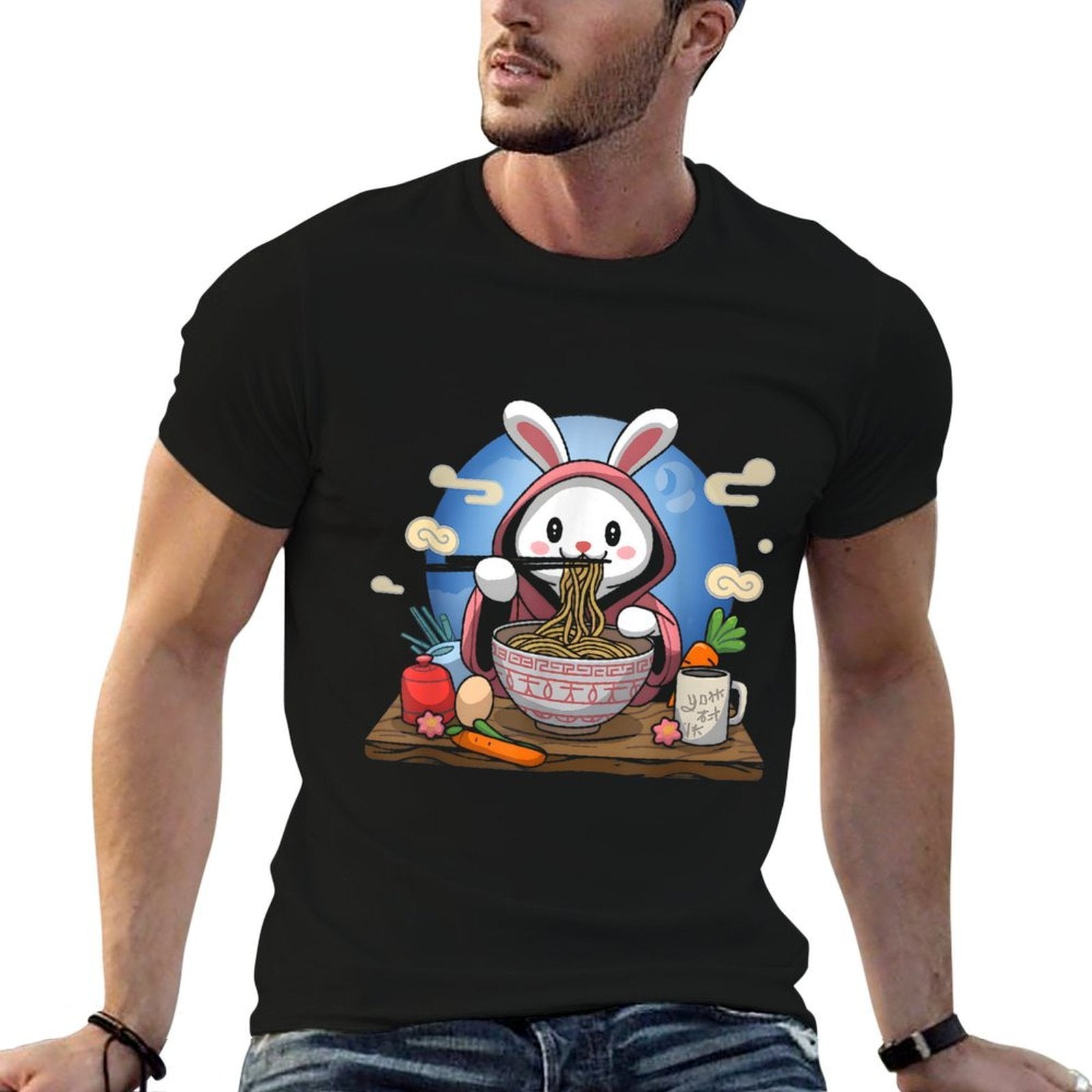 Easter Bunny Anime Eating Ramen Noodles Kawaii Rabbit  Vintage-inspired T-Shirt