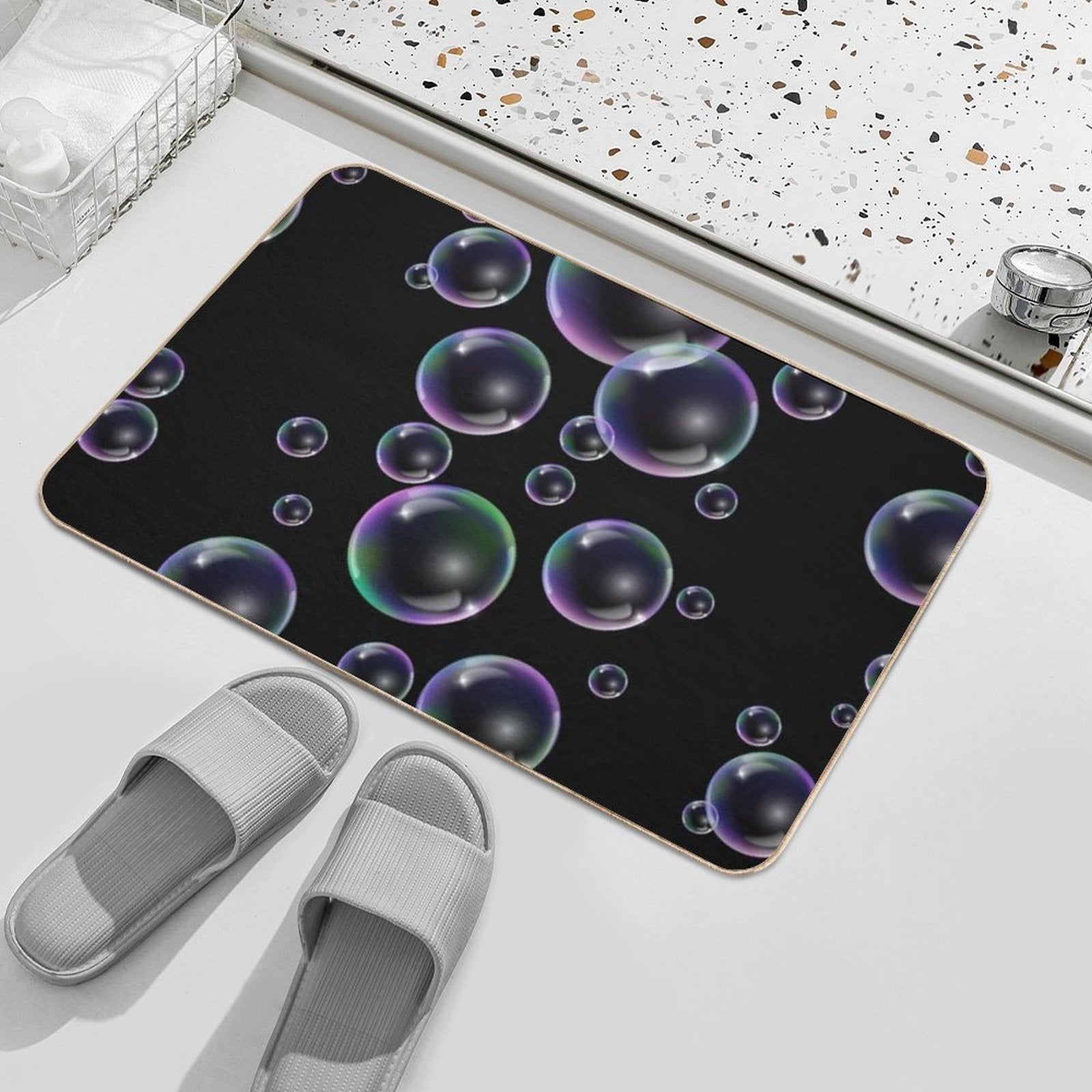 Copy of Colorful Bubbles Pattern - Black Background  Stain-Proof Bath Mat