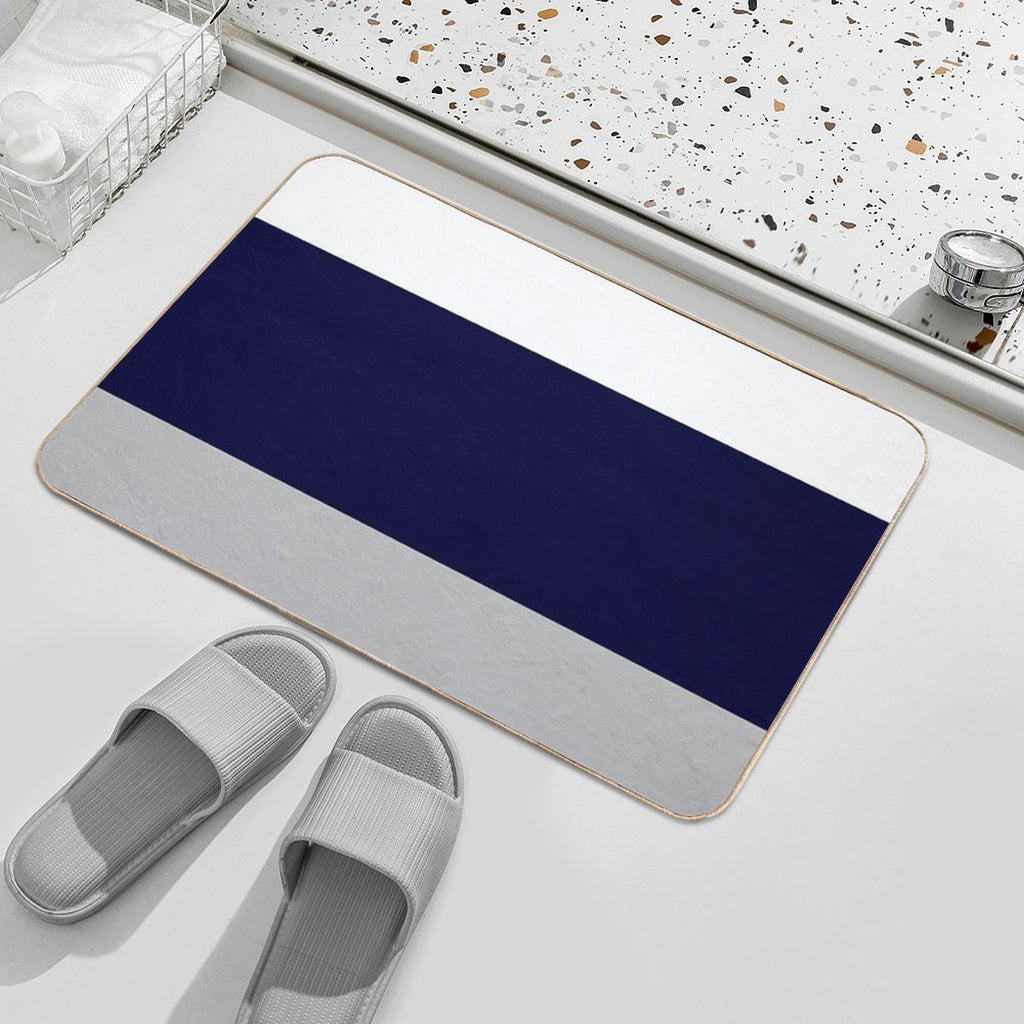 Three Color Stripes Silver Gray Navy Blue And White  Non-Slip Bath Mat