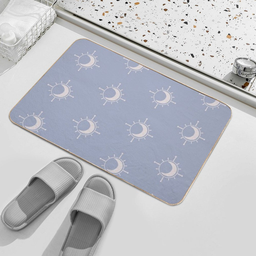 Cosmic Sun And Moon Design Soft Aesthetic In Muted Colors Pigeon Blue  Long-Lasting Bath Mat