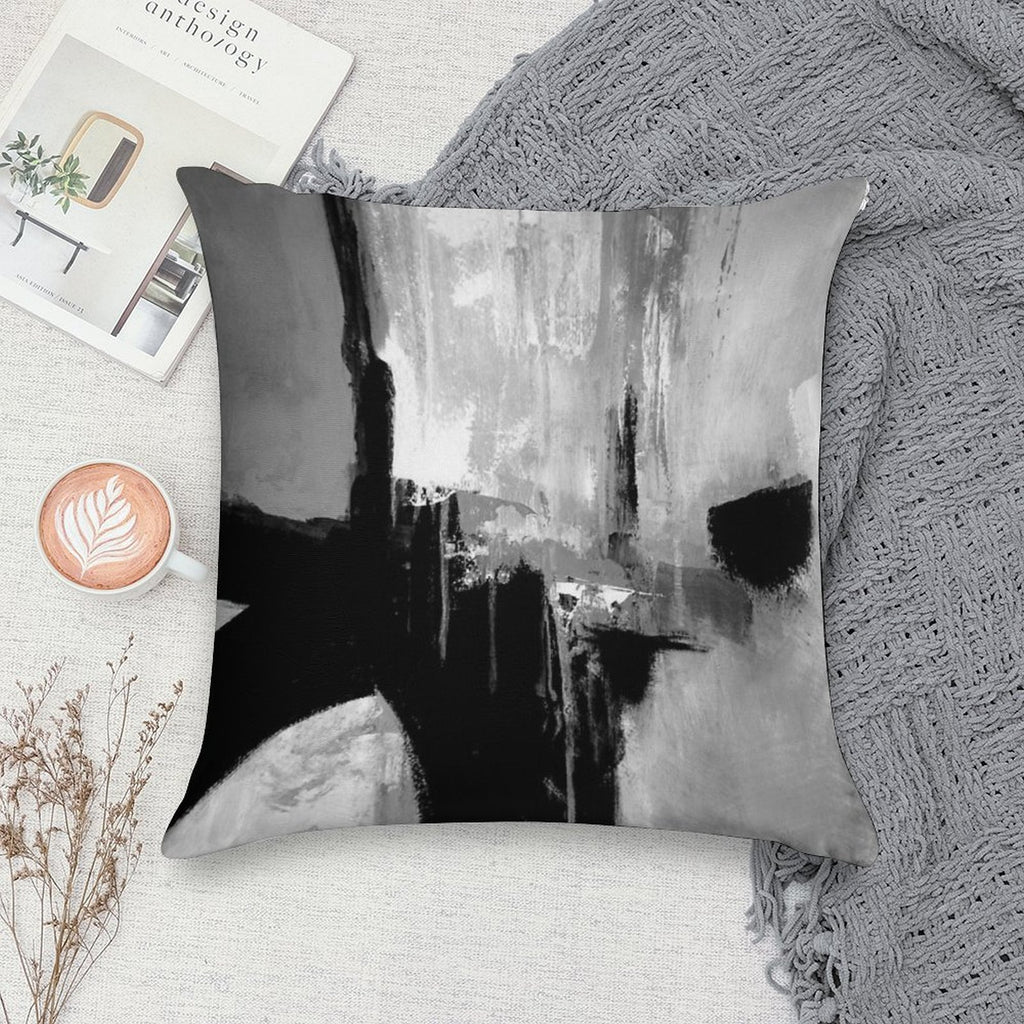 Black White Horizontal Abstract Soft Durable Construction Throw Pillow