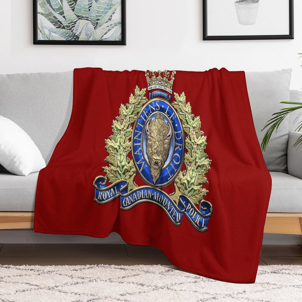 Royal Canadian Mounted Police - RCMP Badge over Red Velvet Durable Throw Blanket