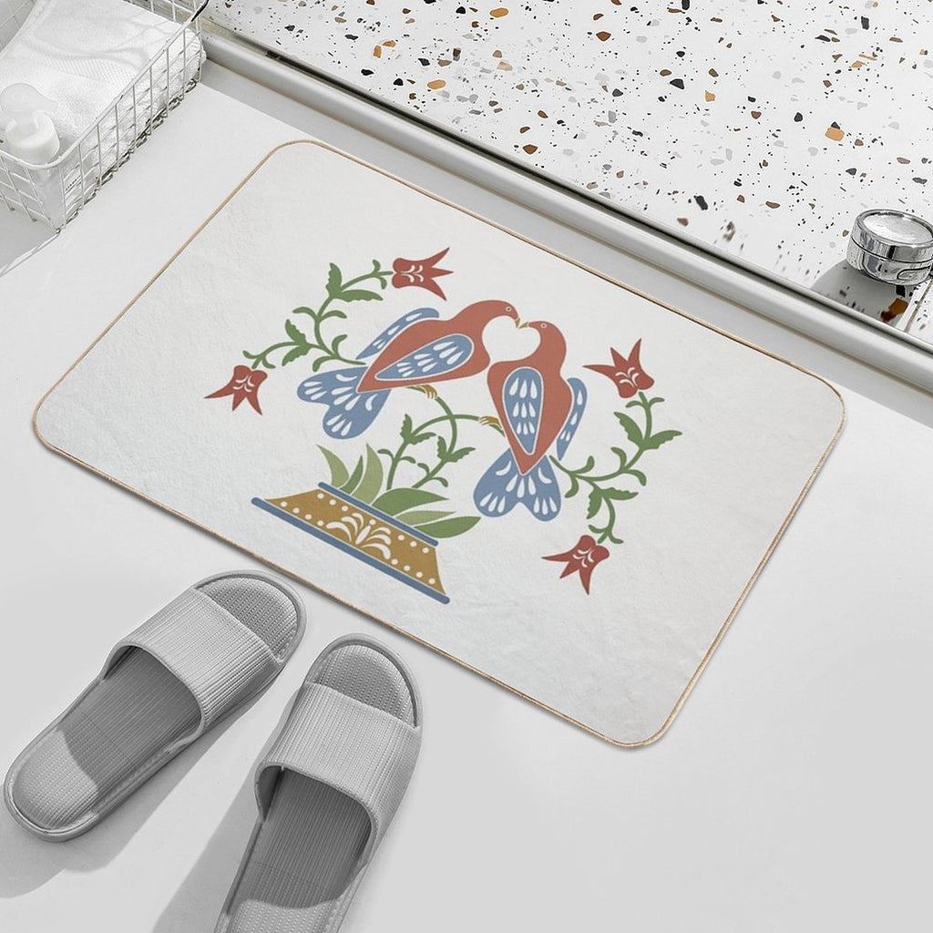 Folk Art Love Birds with Tulips  Slip-Resistant Bath Mat