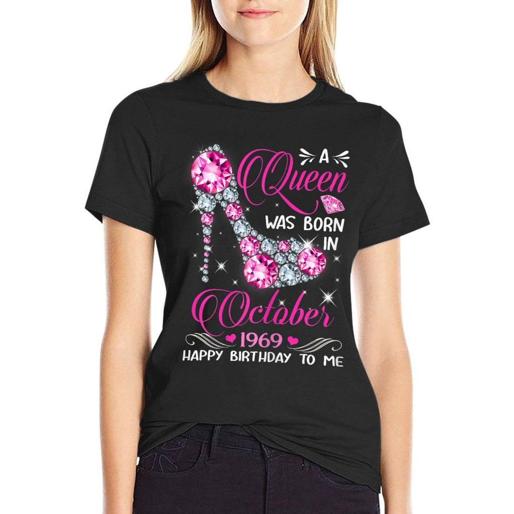 Womens Queens Are Born in October 1969 T 50th Birthday Gift  Oversized Silhouette T-Shirt