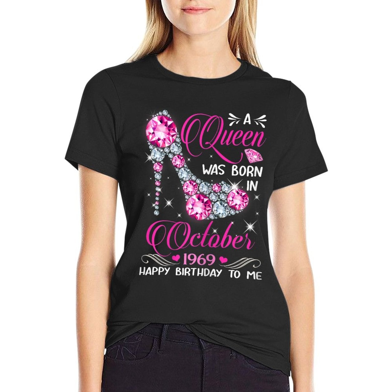 Womens Queens Are Born in October 1969 T 50th Birthday Gift  Oversized Silhouette T-Shirt