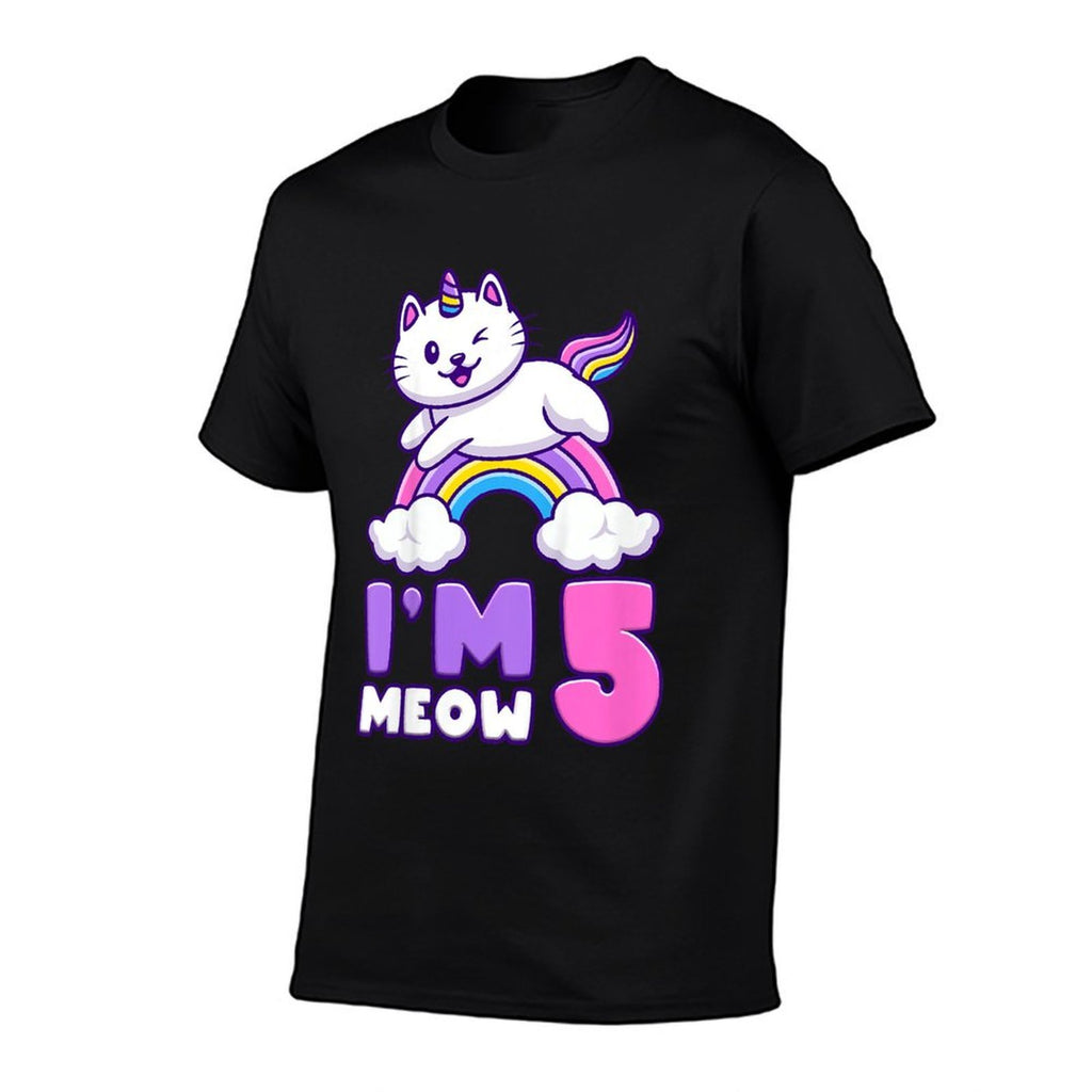 Kids Birthday Girl 5 Years Old, Cat, Unicorn, 5th Birthday  Trendy Pattern T-Shirt