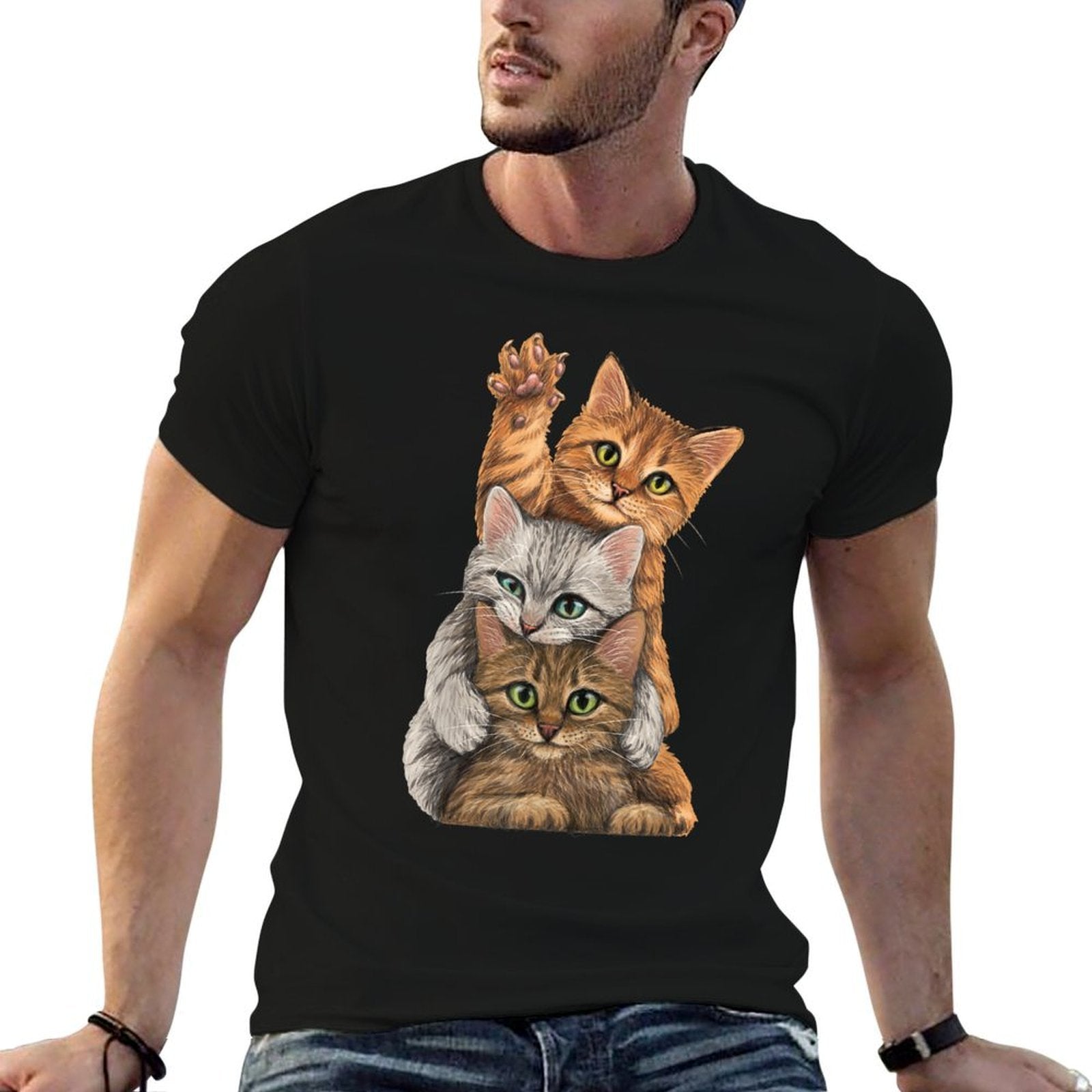 Cute Little Cats Playing Build Wall for Lovers Kitty Kittens  Wrinkle-resistant T-Shirt