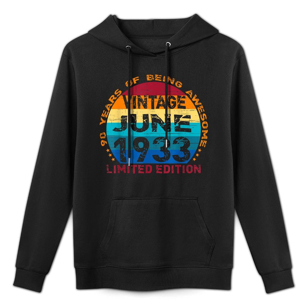 90 Years Old Vintage June 1933 Distressed 90th Birthday Moisture-Wicking Hoodie